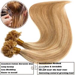 100% Real Remy Hair Glue Nail U Tip Human Hair Extensions Keratin Pre Bonded 18