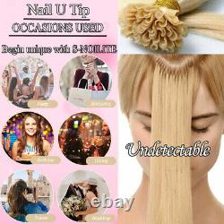 100% Real Remy Hair Glue Nail U Tip Human Hair Extensions Keratin Pre Bonded 18