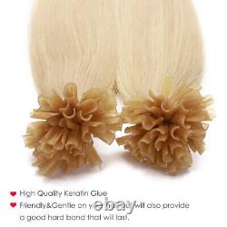 100% Real Remy Hair Keratin Pre Bonded Nail U Tip Glue Human Hair Extensions US
