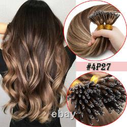 100% Real Remy Human Hair Extensions Nano Ring With Beads Pre Bonded Keratin E98