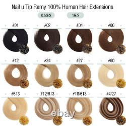 100% Real Remy Nail U Tip Glue Human Hair Extensions Keratin Pre Bonded Straight