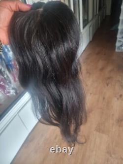 12a 22inch 6x6 Silk Base Topper Wiglet Brazilian Hair Straight For Hair Loss 1b#