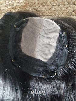 12a 22inch 6x6 Silk Base Topper Wiglet Brazilian Hair Straight For Hair Loss 1b#