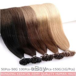 150Pcs 1G Bondings Keratin 100% Brazilian Remy Human Hair Nail U-Tip Extensions