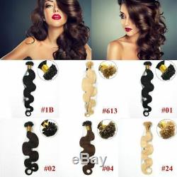 15-24 U Nail Tip Pre Bonded Keratin Fusion Remy Body Wave Human Hair Extensions