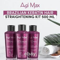 1L 3PCS Agi Max Brazilian Natural Keratin Hair Treatment Kit Straightening Curls