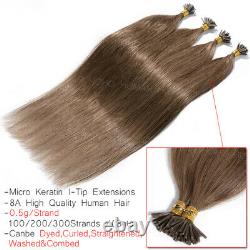 200 Sticks Pre Bonded I TIP Real Virgin Human Hair Extensions Micro Ring Keratin