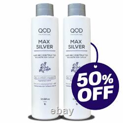 2 Bottles Of Qod Pro Max Silver Hair Treatment 33.8 Fl Oz 1l Brazilian Keratine
