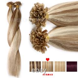 300Pcs Nail U Tip Straight 100% Human Hair Extensions Pre-Bonded Keratin 14-24