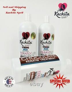 3 Original Bottles Brazilian Keratin Treatment CHOCOLATE 32 fl oz KachitaSpell