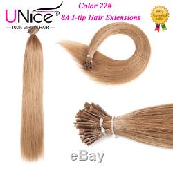 8A UNice Remy Keratin Stick I Tip Brazilian Human Hair Extension 1g/s 100Strands