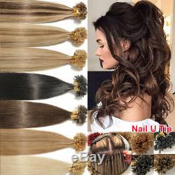 9A Pre Bonded 16-24 U Nail Tip 100% Remy Human Hair Extension Keratin 1G/S USA