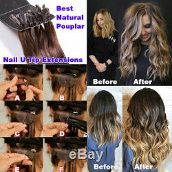 9A Pre Bonded 16-24 U Nail Tip 100% Remy Human Hair Extension Keratin 1G/S USA