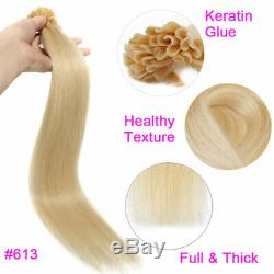 9A Pre Bonded 16-24 U Nail Tip 100% Remy Human Hair Extension Keratin 1G/S USA