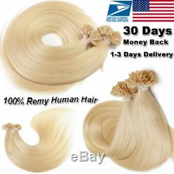 9A Pre Bonded 16-24 U Nail Tip 100% Remy Human Hair Extension Keratin 1G/S USA