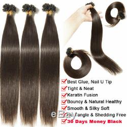 9A Pre Bonded 16-24 U Nail Tip 100% Remy Human Hair Extension Keratin 1G/S USA