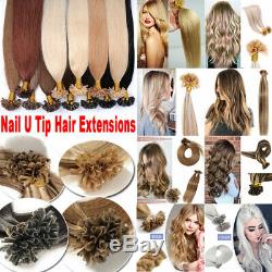 9A Pre Bonded 16-24 U Nail Tip 100% Remy Human Hair Extension Keratin 1G/S USA