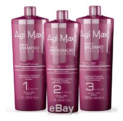 Agi Max Brazilian Keratin Hair Treatment Kit 1 liter 3 Steps (3 x 1000ml) Th