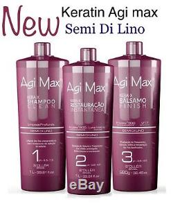 Agi Max Semi Di Lino Brazilian Keratin Hair Treatment Kit 1 liter 3 Steps 1000ml