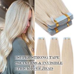 CLEARANCE Tape In Remy Human Hair Extensions Skin Weft FULL HEAD Beige Blonde 8A