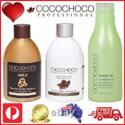 COCOCHOCO GOLD + ORIGINAL Keratin 2x250ml + SULPHATE FREE SHAMPOO 400ml Salon