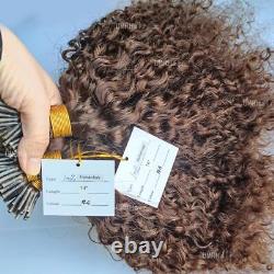 Dark Brown I Tip Human Hair Curly Pre Bonded Keratin Stick In Hair Extensions