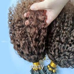 Dark Brown I Tip Human Hair Curly Pre Bonded Keratin Stick In Hair Extensions