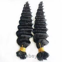 Deep Wave Flat Tip Human Hair Extension Pre Bonded Keratin Fusion Hair 100pcs