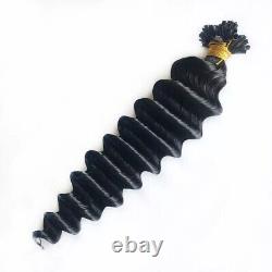 Deep Wave Flat Tip Human Hair Extension Pre Bonded Keratin Fusion Hair 100pcs