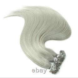 Flat Keratin Tip 100% Remy Human Hair Extensions Fusion Hair SLIVER Grey 100g