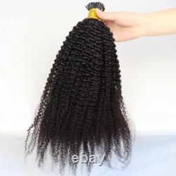 HAPPY&CC Kinky Curly 3C 4A Brazilian I Tip Hair Extensions 100% Keratin 18inch