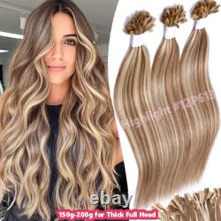 Hot Fusion Keratin Nail U Tip 100% Human Real Remy Hair Extensions Blonde Weft