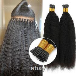 I Tip Human Remy Hair Extension Pre Bonded Keratin Micro Ring Kinky Curly Yaki