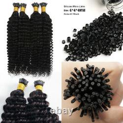 I Tip Human Remy Hair Extension Pre Bonded Keratin Micro Ring Kinky Curly Yaki