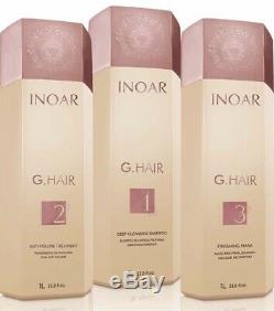 Inoar G-Hair Keratin Brazilian Hair Straightener 3 Steps Kit 3X1L Fast Shipping