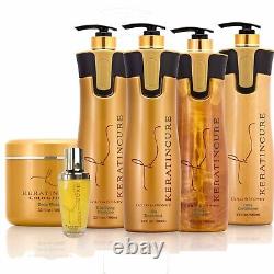 Keratin Cure Hair Treatment Gold & Honey Bio 32-4 Oz Silky Straightening 6PC Kit