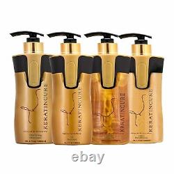 Keratin Cure Hair Treatment Gold & Honey V2 4PC Kit Frizzy Curly African 10 oz