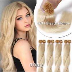 Keratin Pre Bonded Nail U Tip Glue Remy Human Hair Extensions 14-24Inch Blonde