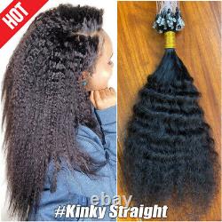 Kinky Straight Yaki Micro Ring Remy Human Hair Extensions Tip Keratin Pre Bonded