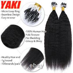 Kinky Straight Yaki Micro Ring Remy Human Hair Extensions Tip Keratin Pre Bonded