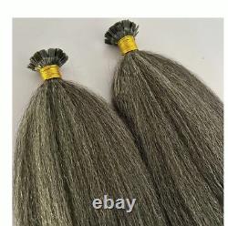 Kinky Yaki Flat Keratin Tip 100% Human Hair Extensions Fusion Hair Mixed Grey