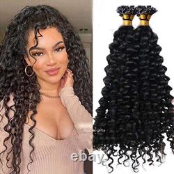 Long Curly Flat Tip Human Hair Extension Pre Bonded Keratin Fusion Hair 100pcs