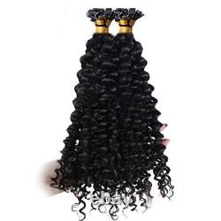 Long Curly Flat Tip Human Hair Extension Pre Bonded Keratin Fusion Hair 100pcs