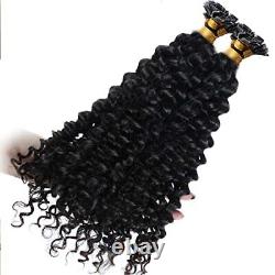 Long Curly Flat Tip Human Hair Extension Pre Bonded Keratin Fusion Hair 100pcs