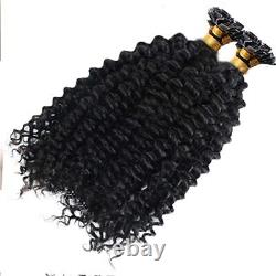 Long Curly Flat Tip Human Hair Extension Pre Bonded Keratin Fusion Hair 100pcs