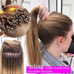 Long Remy Human Hair Extensions Nano Ring Beads Pre Bonded Keratin Tips Ombre E7