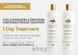 Luxury Gold Keratin Hair-Straightening 1-Day Treatment 7-Piece System WithGift Box