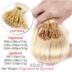 Micro I Tip Real Virgin Human Hair Extensions Pre-Bonded Keratin 18 20 22 24