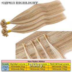 Nail U Tip Pre Bonded Keratin Fusion 100% Remy Real Human Hair Extensions AAAA+