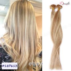 Nail U-Tip Pre Bonded Keratin Fusion Remy Human Hair Extensions Highlight Blonde